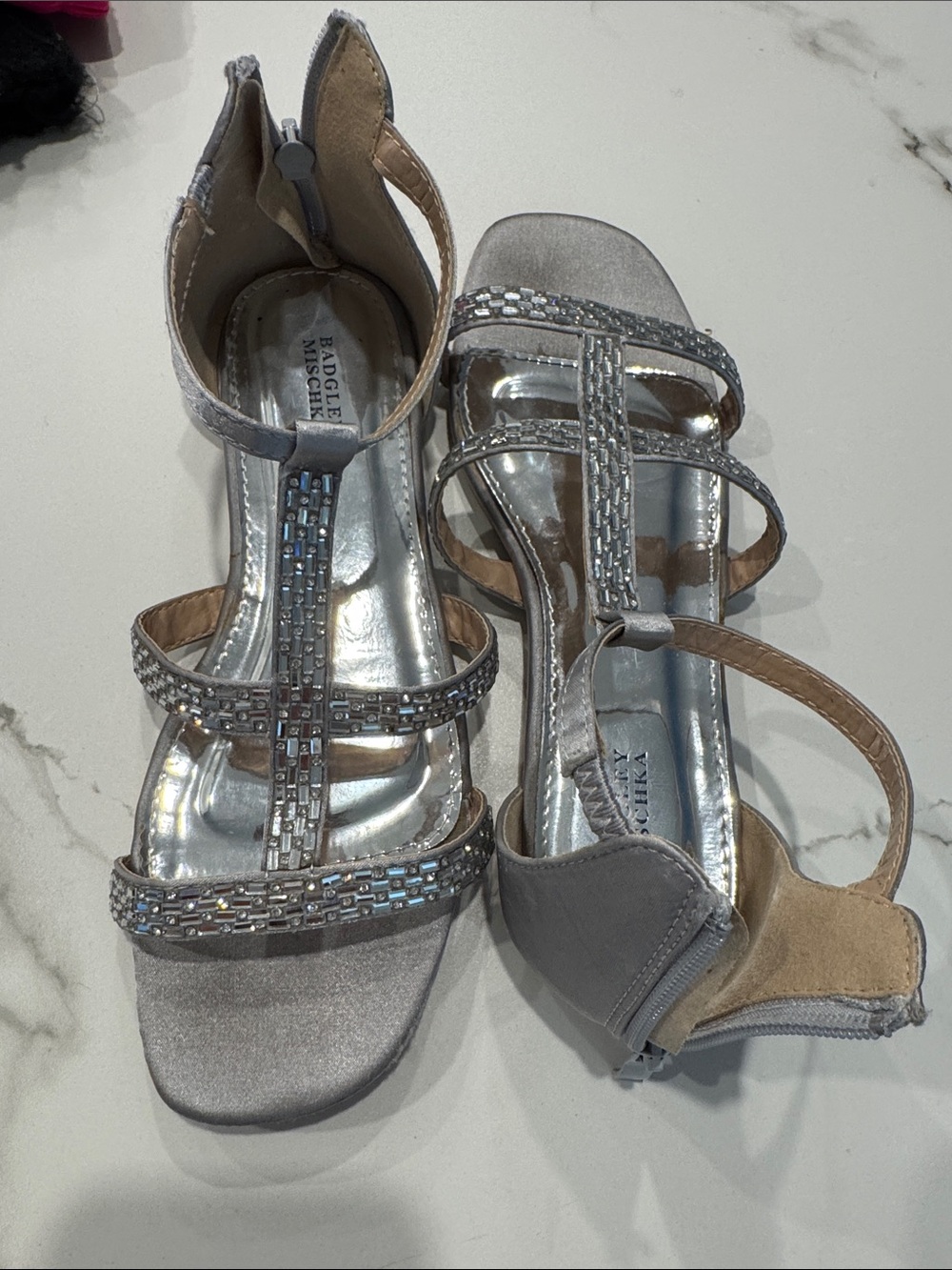 Badgley Mischka Silver Beaded T-Strap Kids Sandals